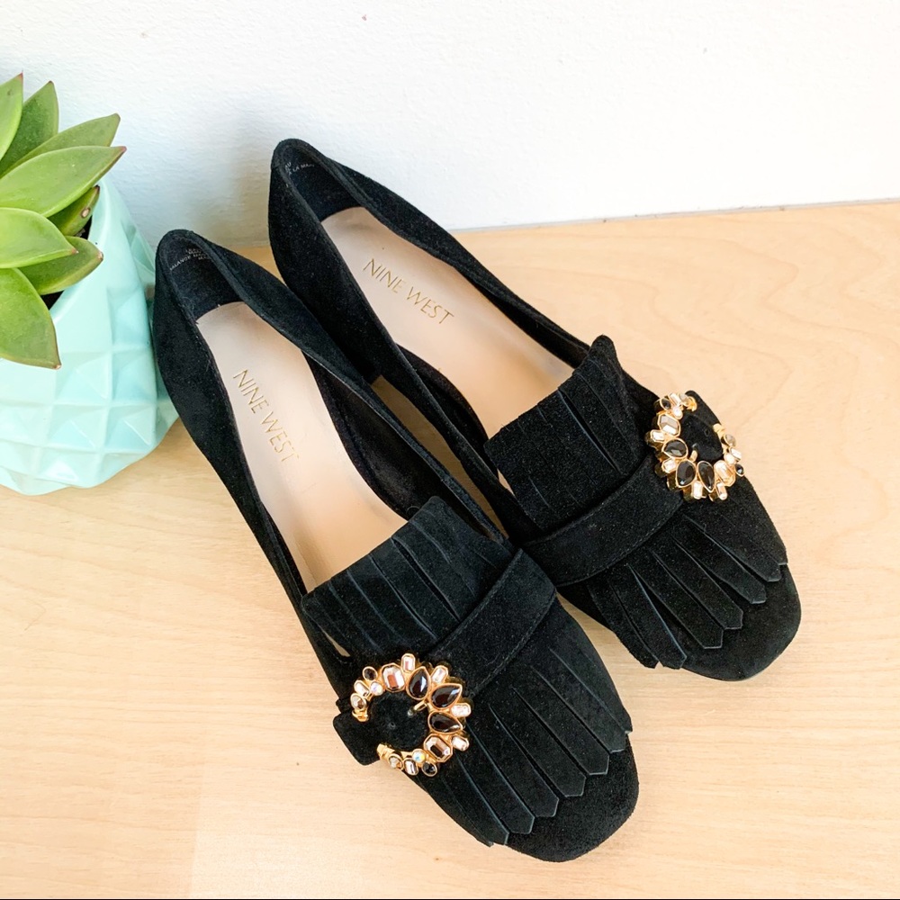 NINE WEST Black suede loafers with bling buckle! - Picture 5 of 12